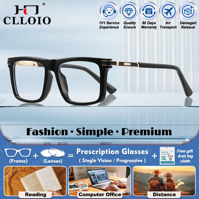 CLLOIO Casual Business Anti Blau Licht Platz Myopie Optische Eyeware Männer Photochrome Progressive Rezept Lesebrille Image