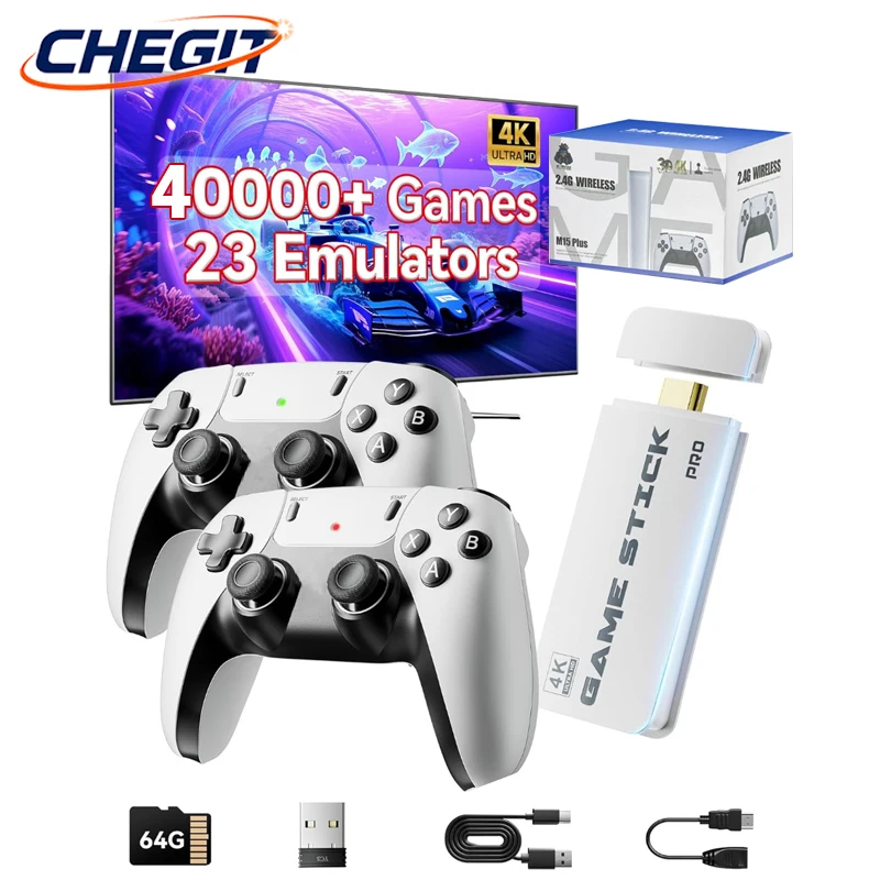 New 4K TV Game Stick M15 Video Game Console 64G Built in 3/40000 Games Wireless Controller Gamepad Retro Handheld Game Console