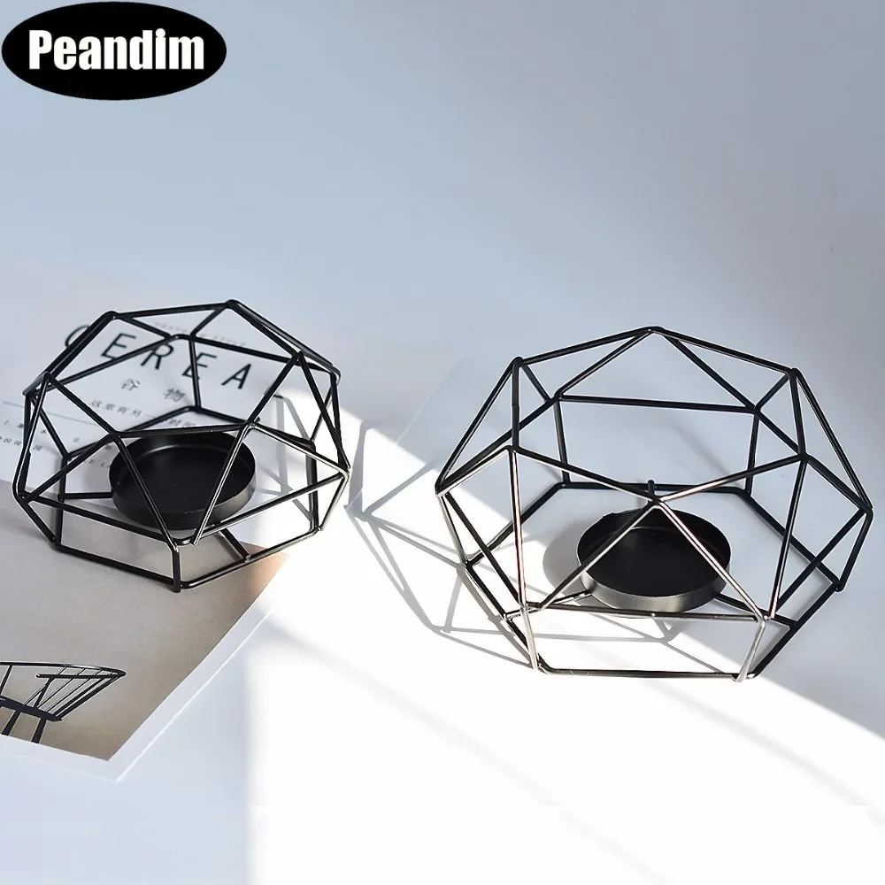 Peandim Geometrie Kleine Teelichthalter Tischplatte Aritist Craft Schwarzer Metalldraht Kerzenständer Home Decor Valentinstagsgeschenk Image
