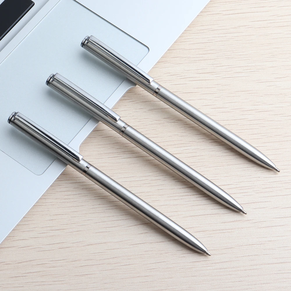 GENKKY Kugelschreiber, Edelstahlstab, drehbarer Metall-Kugelschreiber, Schreibwaren, Schreiben, 0,7 mm, blaue schwarze Tinte, Büro- und Schulbedarf Image