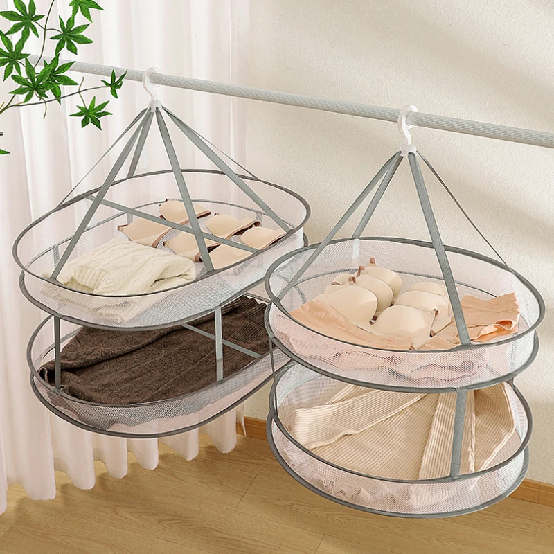 1/2 Layer Home Foldable Mesh Clothes Basket Clothes Net Sweater Anti Deformation Flat Clothes Basket Socks Underwear Tool