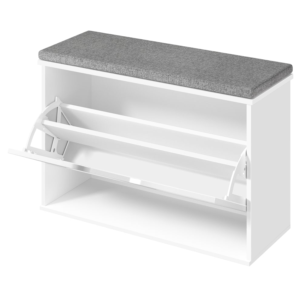 Banc à chaussures rembourré tiroir rabattable 30 x 80 x 53,5 cm blanc