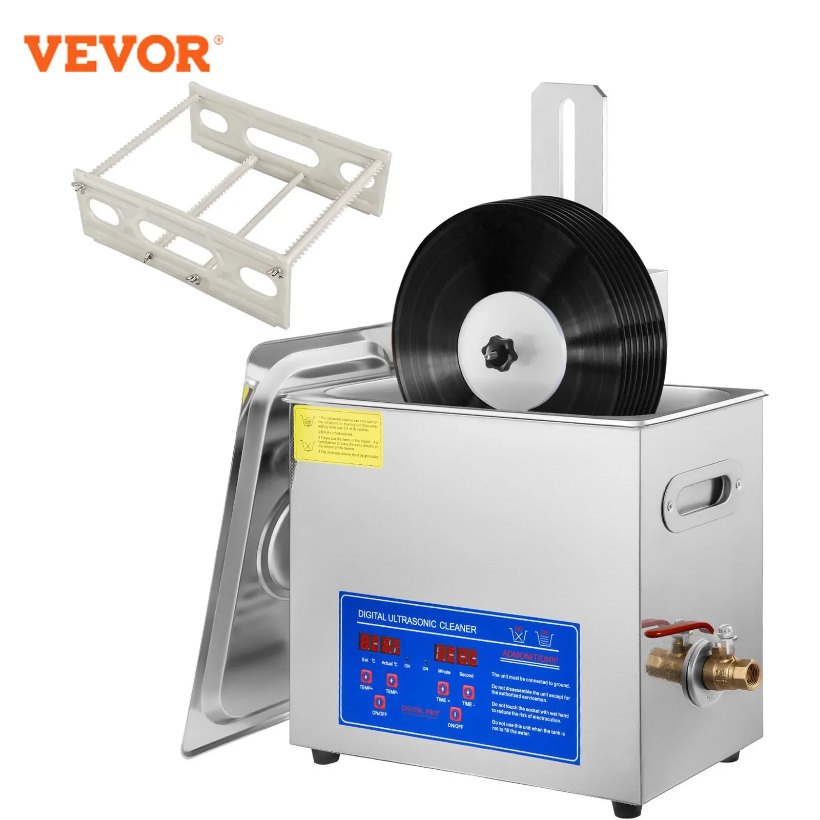 VEVOR Ultraschall-Reinigungsmaschine, 6 l Fassungsvermögen, 180 W, mit Wäscheständer, geeignet zum Reinigen von 7–12 Zoll Vinyl-Schallplatten Image