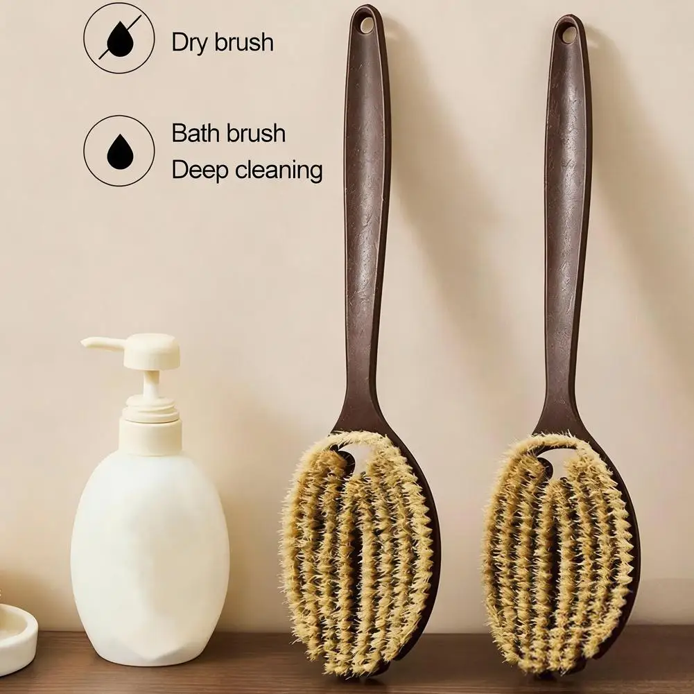 Körperbürste mit Naturborsten, Rückenschrubberbürste für die Dusche, weiche Borsten, langer Griff zum Trockenbürsten, Peeling und Hautpflege Image
