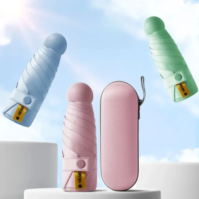 1PC Klapp Leichte Mini Regenschirm Frauen Tragbare Reise Kapsel Klapp Regenschirm Winddicht Regenschirme Sonnenschirm Image