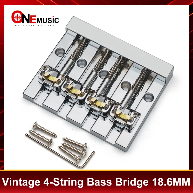 Vintage 4-saitige Bassbrücke 82 x 68,3 mm Saitenboden mit Messing-Sattelsaitenabstand 18,6 mm Bass-Festbrücke Chrom Image