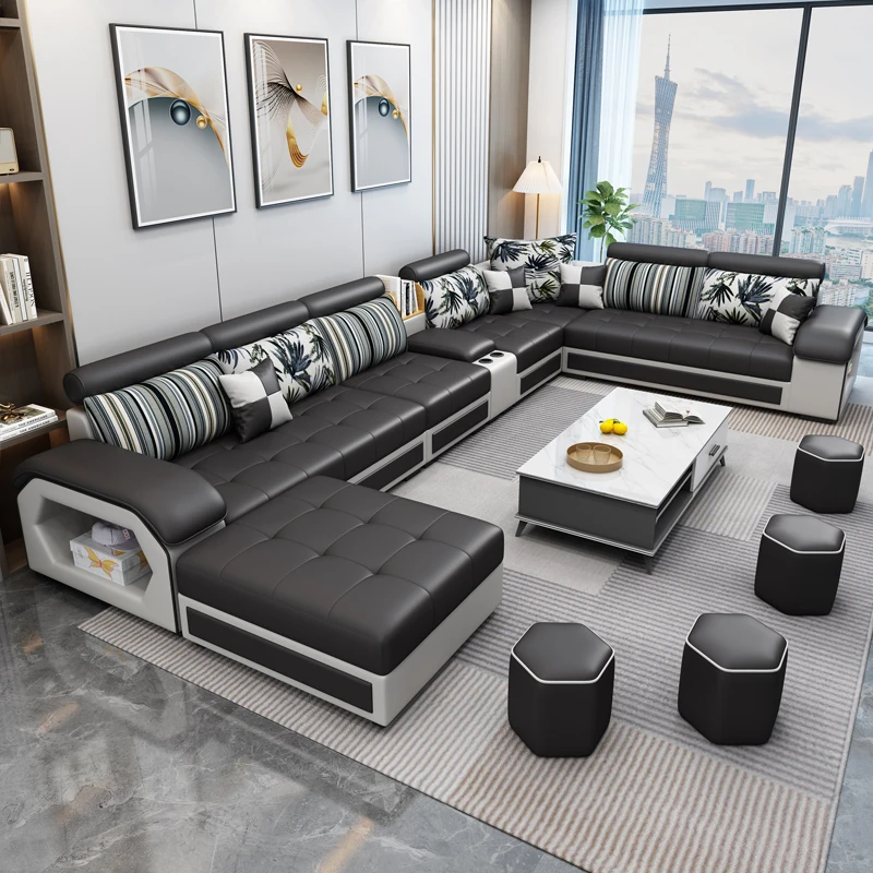 Einfache und moderne Leave-in-Technologie, Stoffsofa, Wohnzimmer, abnehmbarer und waschbarer Ecksofa-Couchtisch