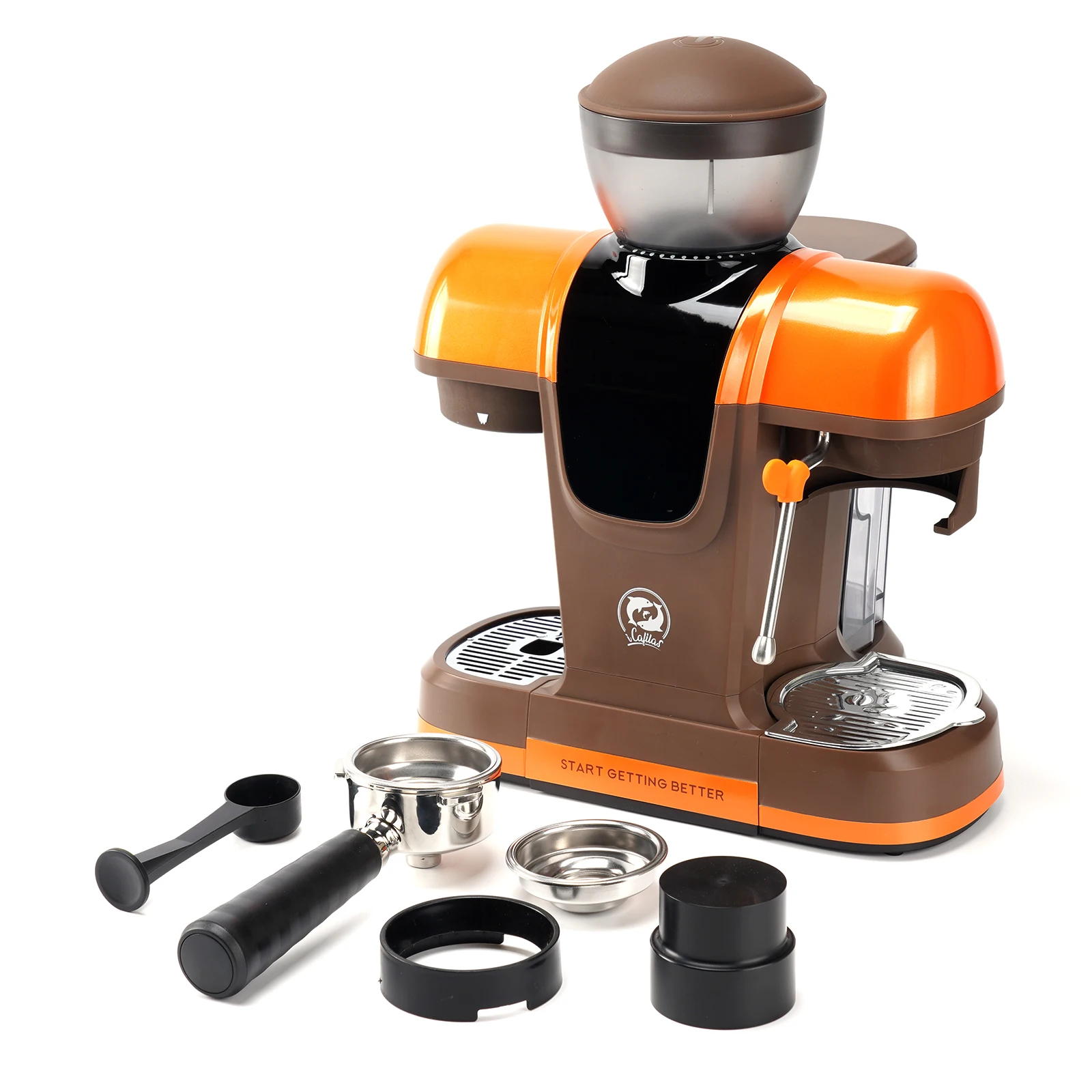 20-Bar-Espressomaschine mit integrierter Mühle und Milchaufschäumer, professionelle kompakte Edelstahl-Kaffeemaschine für Espresso