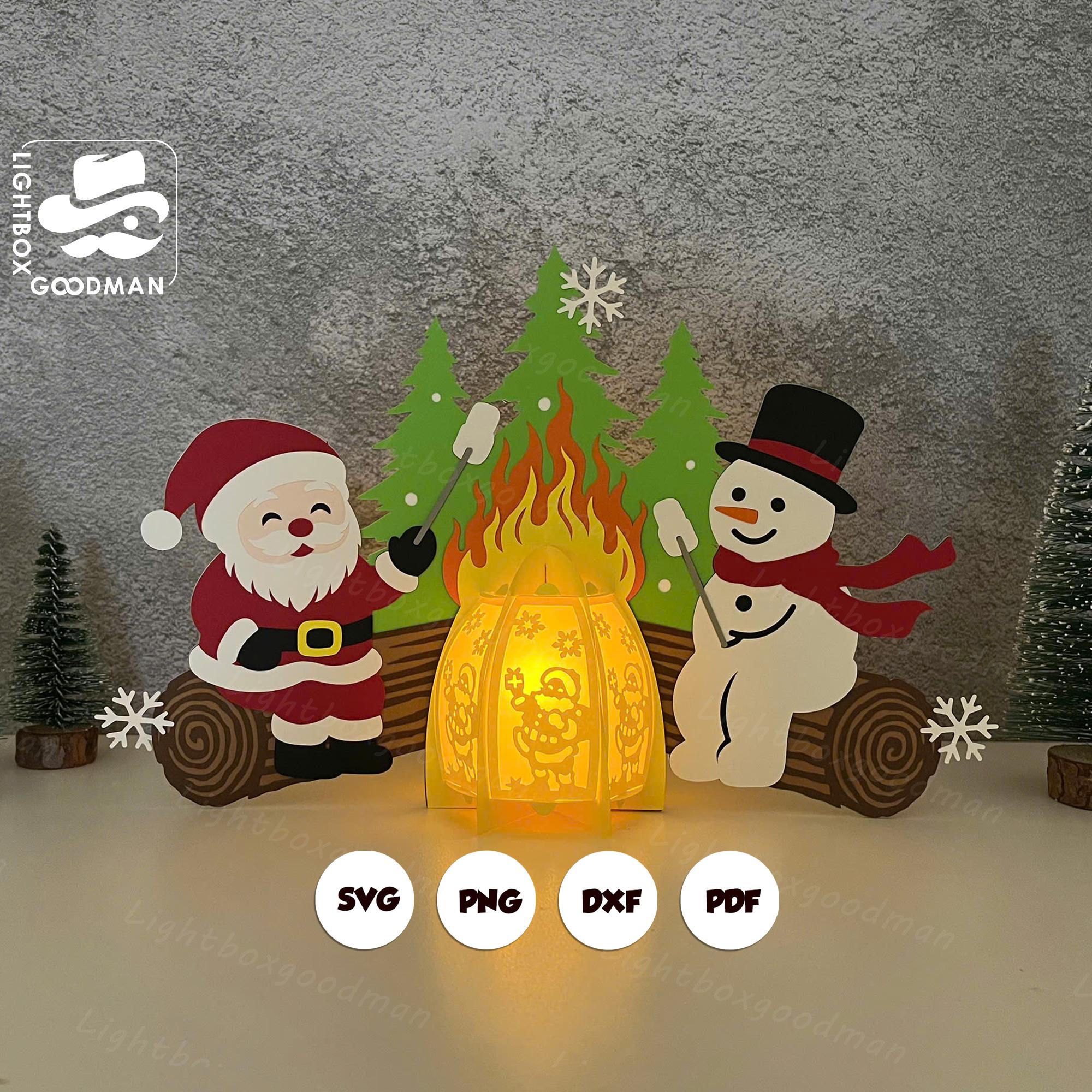 Lanterna da falò di Natale 2 SVG: modello di scatola luminosa ritagliata in carta (download digitale)