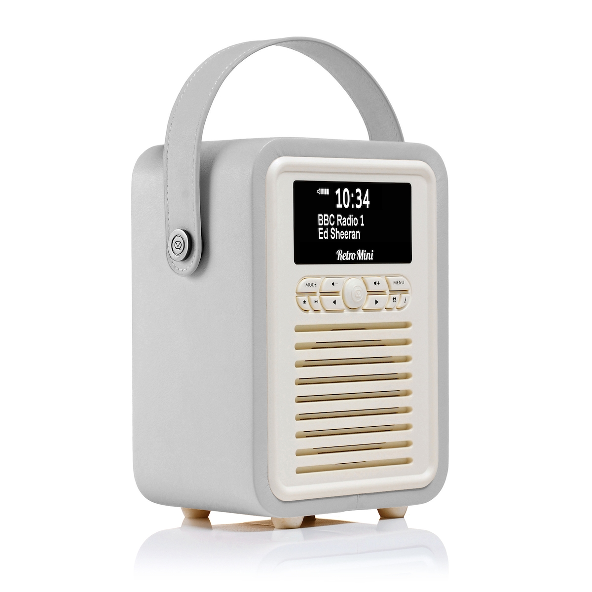 VQ – Retro Mini – Radio – DAB/DAB+ Digitalradio mit UKW, Bluetooth-Lautsprecher, Wecker, USB-Ladeanschluss, Echtholzgehäuse – Graues Design von VQ Image