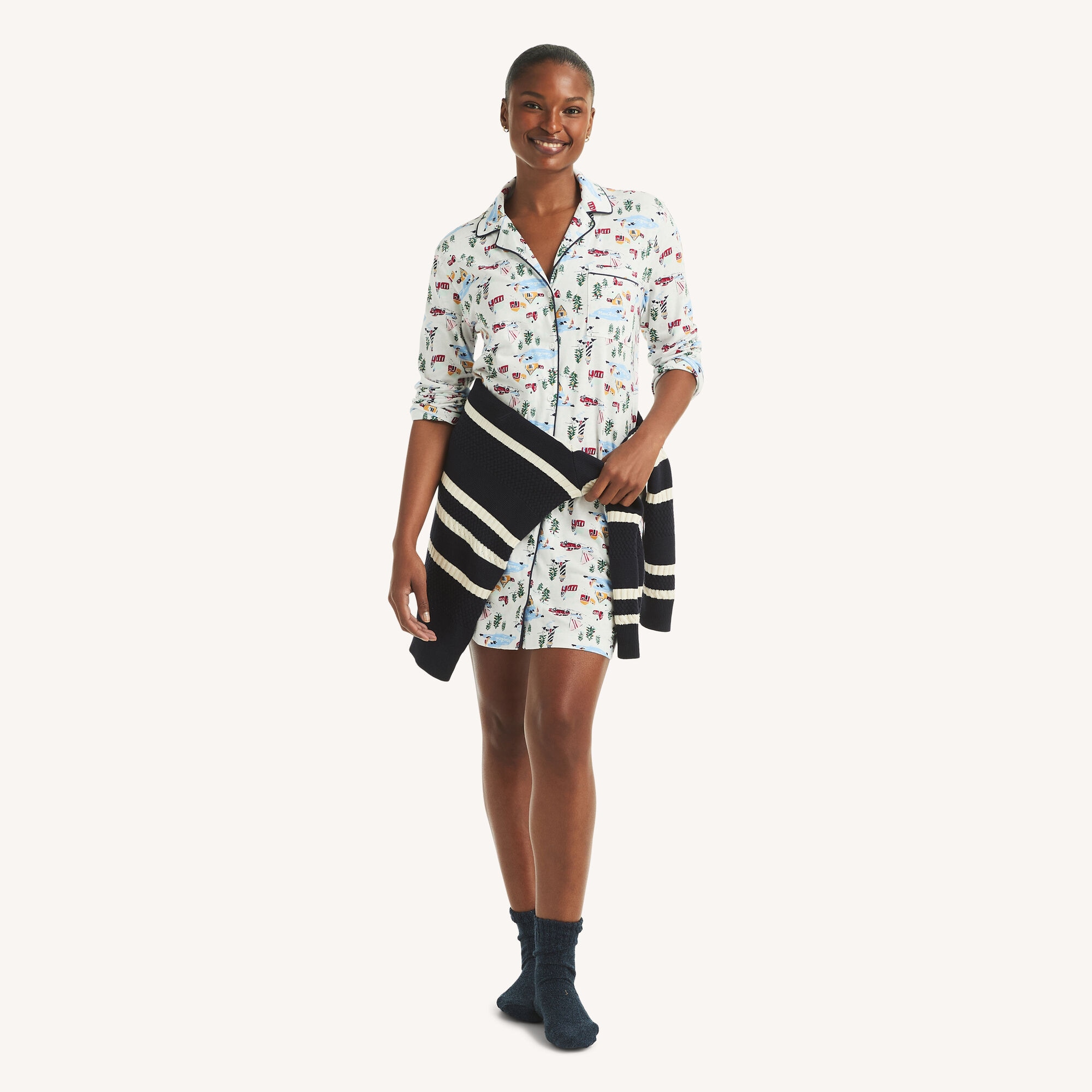 Nautica Women's Printed Sleep Dress 101 (Bright White), XS