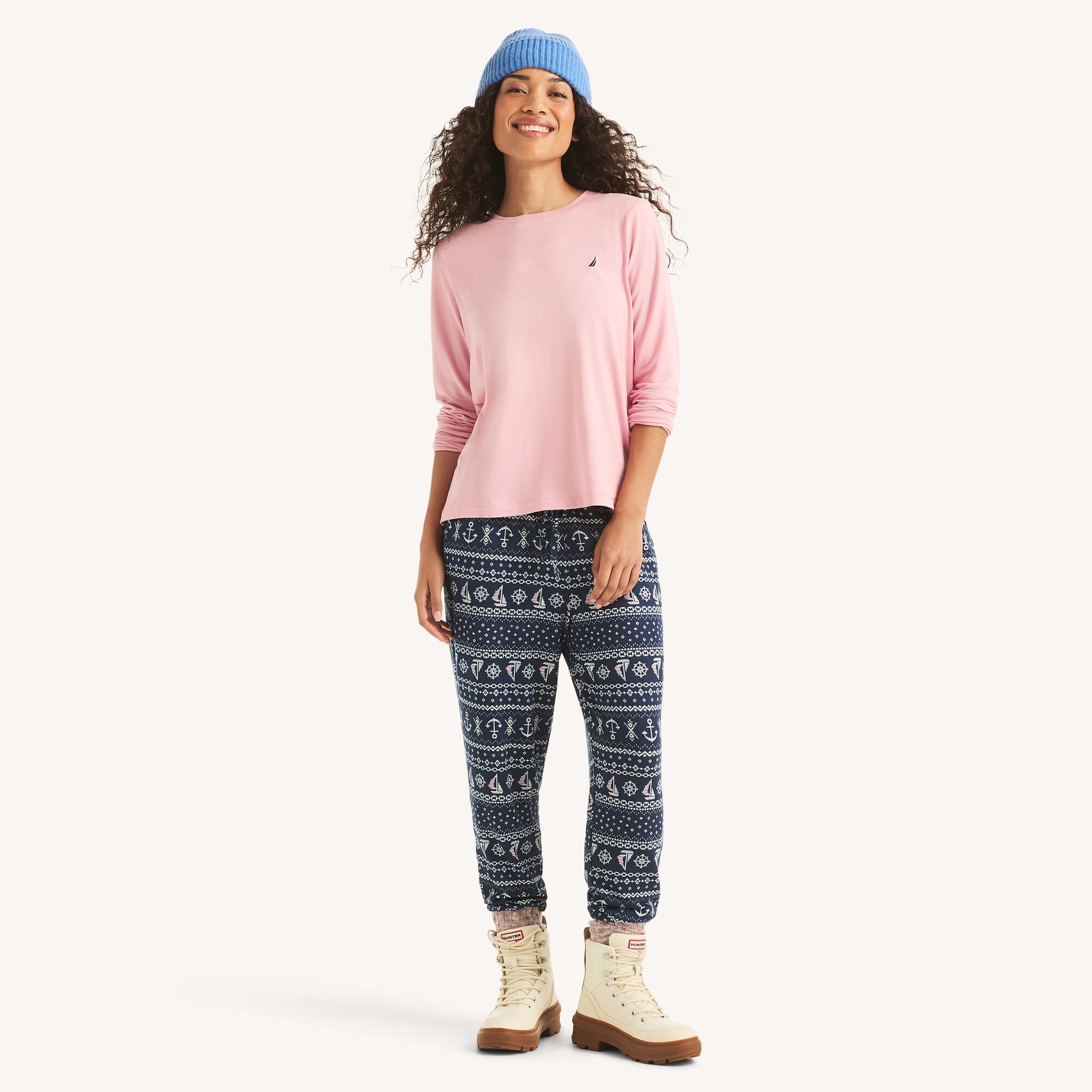 Nautica Women's Printed Pajama Jogger Pant Set 948 (Galaxy Blue Shade), S