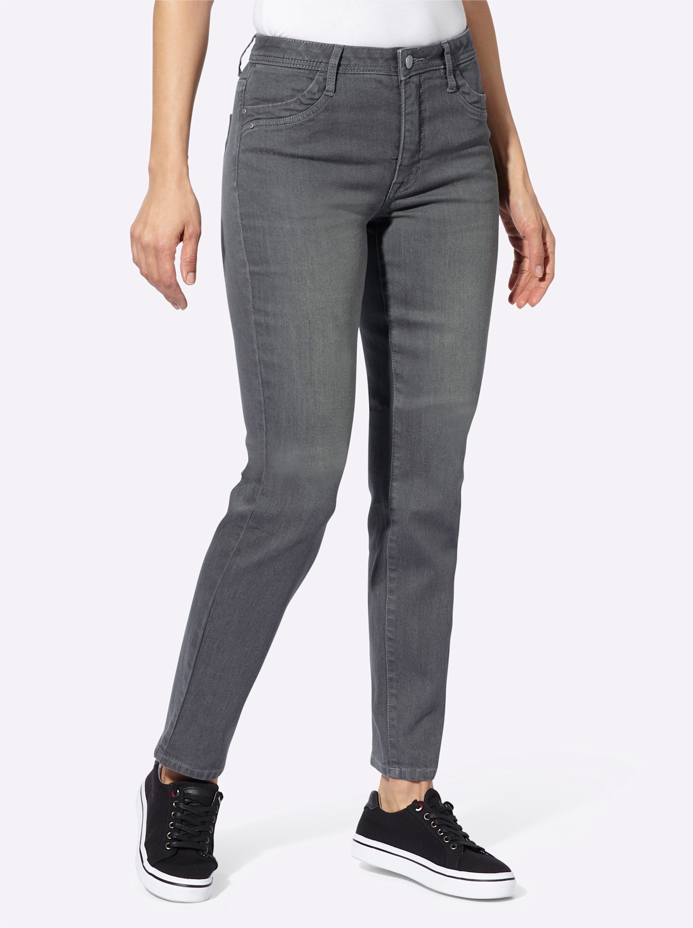 Thermojeans CASUAL LOOKS, Damen, Gr. 20, Kurzgrößen, blau (stone, grau, denim), 78% Baumwolle, 20% Polyester, 2% Elasthan, unifarben, lang, Jeans