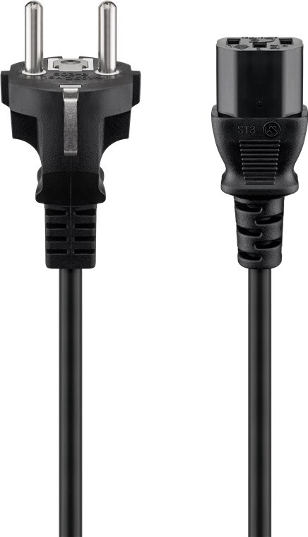 Goobay 96036 Kaltgeräte Anschlusskabel, 3 m, Schwarz, 3 m - Schutzkontaktstecker (Typ F, CEE 7/7) > Gerätebuchse C13 (Kaltgeräteanschluss) Image