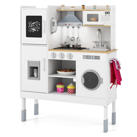 Costway Pretend Play Kitchen Toy Kitchen Playset with Range Hood Ice Maker and Telephone-White