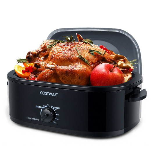 Costway 18QT Electric Roaster Oven with Self-Basting Lid Turkey Roaster with Removable Pan-Black
