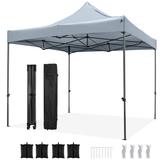 Costway 10 x 10 FT Outdoor Pop up Canopy Tent Easy Setup Gazebo Shelter with Wheeled Bag-Gray
