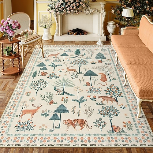 Boho-Wald-Teppich für das Wohnzimmer, luxuriöser Teppich im Perserstil, weicher Nachttischvorleger für das Schlafzimmer, strapazierfähige und schmutzabweisende Couchtischmatte Image