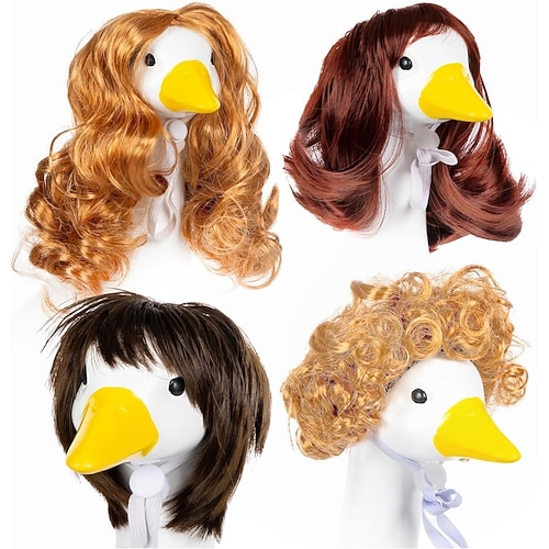 1 Stück Garten-Gans-Outfits Perücken - Festliches kurzes lockiges Garten-Gans-Kostüm-Set thematische Perücken für Ferienhof Patio und Gartendekor Valentinstagsgeschenk Image
