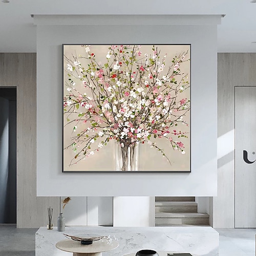Mintura handgefertigte Ölgemälde mit Flaschenblumen auf Leinwand, Wandkunst, Dekoration, modernes abstraktes Bild für die Inneneinrichtung, gerolltes, rahmenloses, ungedehntes Gemälde Image