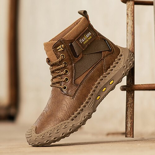 Herren Stiefel Retro Übergrössen Spaziergang Lässig Täglich PU Leder Bequem Kniehohe Stiefel Schnürung Rot Braun Schwarz Weiß Image