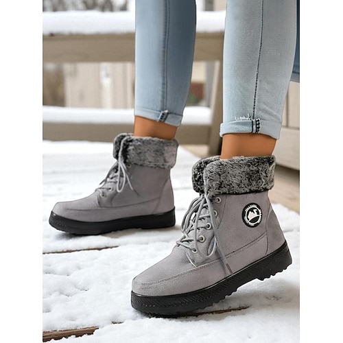 Burgunderrote Schneestiefel für Damen mit Kunstfellfutter – warme Winterstiefel für Weihnachtsaktivitäten im Freien und zum Tragen bei kaltem Wetter Image