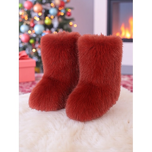 Grüne Kunstfellstiefel für Damen – gemütlicher Weihnachtsstil, perfekt für Feiertagsoutfits und festliche Anlässe Image