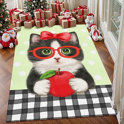 Niedlicher Katzenbereichsteppich für Wohnzimmer und Schlafzimmer Faux Cashmere Teppich niedliches Tier Kunstmatte weicher rutschfester maschinenwaschbarer Teppich TuxieWithApple Kayomi Harai Image