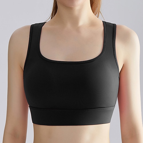 Damen Yoga-BH Panzer Unterwäsche Medium Unterstützung Gepolstert Rückenfrei Einfarbig Sport Sportkleidung Schwarz Weiß Fitnessstudio Laufen Fitness Image