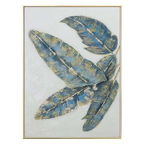 handgefertigtes Ölgemälde auf Leinwand, Wandkunst, Dekoration, abstrakte Textur, goldene Bananenblätter für die Inneneinrichtung, gespannter Rahmen, hängendes Gemälde/gerolltes rahmenloses, Image