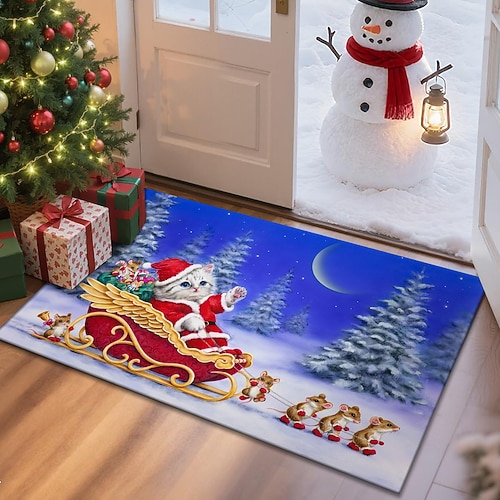 Weihnachts Fußmatte für Eingangsbereich Weich Rutschfest Maschinenwaschbar Faux Kaschmir Eingangstürmatte Festlicher Eingangsbereich Teppich SantaAndCompany und SantaAndTheHelpers von Kayomi Harai Image