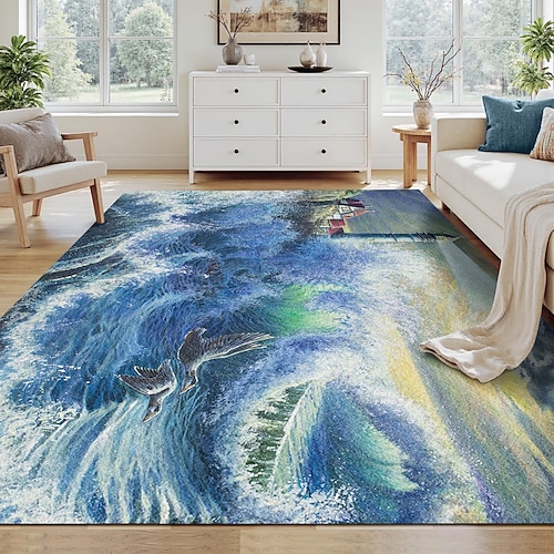Leuchtturm Ozeanwelle Teppich für Wohnzimmer und Schlafzimmer Faux Kaschmir Küstenmeer Teppich mit maritimen Seeszene weich rutschfest maschinenwaschbar Teppich Licht der Hoffnung von Dakota Daetwiler Image