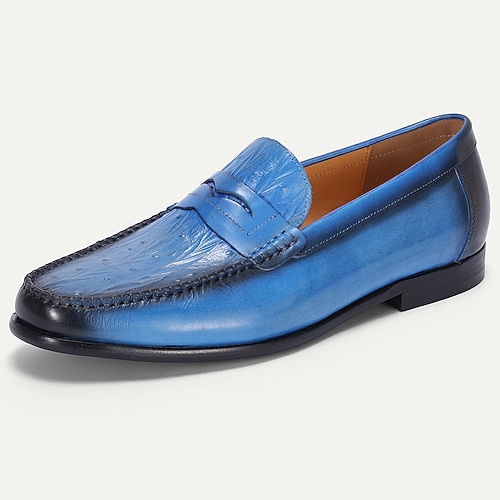 Herren-Slipper aus blauem Echtleder mit glatter Oberfläche – elegantes Schuhwerk fürs Büro und legere Anlässe Image