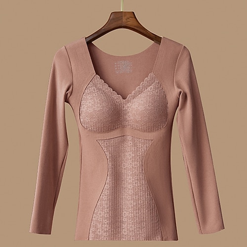 Damen Basisschicht-Oberteil Thermische Unterwäsche Oberteil Winter Schwarz Khaki sportlich Laufen Fitness Fleece-Futter Weich Langarm Sport Sportkleidung Image