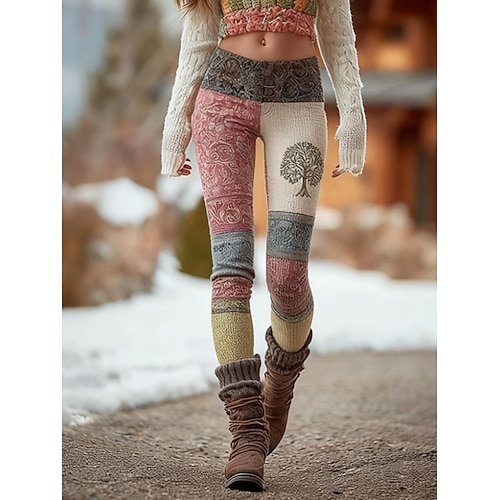 Damen Viking Boho Leggings Vintage Ethno-Stil Voll Länge Hohe Taille Grafik Tier Abstrakt 3D Druck Schnell trocknend Atmungsaktiv Weich Dehnbar Formal Outdoor Urlaub Schwarz Sommer Frühling Herbst Image