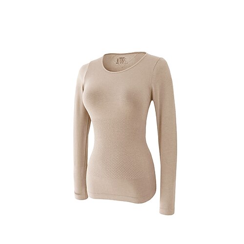 Damen Basisschicht-Oberteil Thermische Unterwäsche Oberteil Winter Beige Schwarz sportlich Laufen Fitness Fleece-Futter Ultraweich Langarm Sport Sportkleidung Image