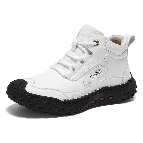 weiße handgefertigte Wanderstiefel für Herren – strapazierfähiges und bequemes Kunstlederdesign, perfekt für Outdoor-Abenteuer und den Alltag Image