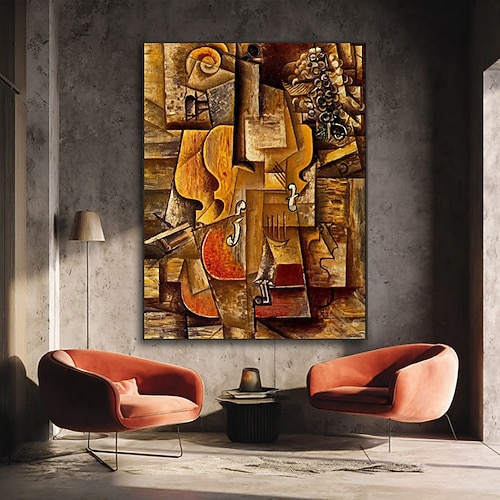 handgefertigtes Ölgemälde auf Leinwand, Wandkunst, Dekoration, Picassos berühmtes Gemälde, abstrakte Gitarre, für die Inneneinrichtung, gespannter Rahmen, hängendes Gemälde/gerolltes rahmenloses, Image