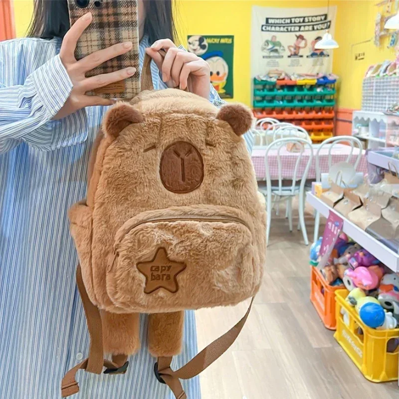 Sac d'école pour étudiants, sac Capibala en peluche, sac en fourrure décontracté assorti avec tout, sac à dos de grande capacité, sac d'école Mochila