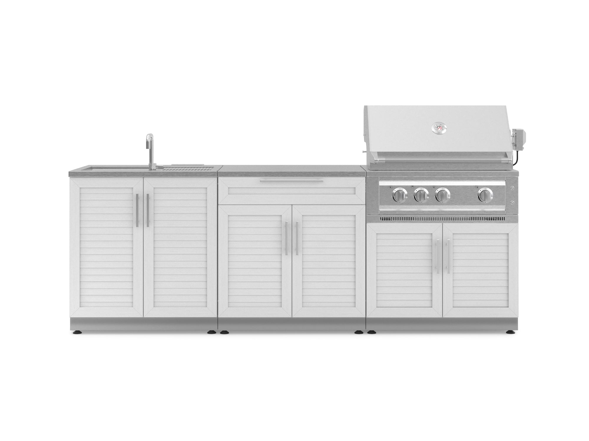 NewAge Outdoor Kitchens Stainless-Steel 5-Piece Cabinet Set with Bar, Sink, Grill Cabinet, Platinum Grill, and Countertop