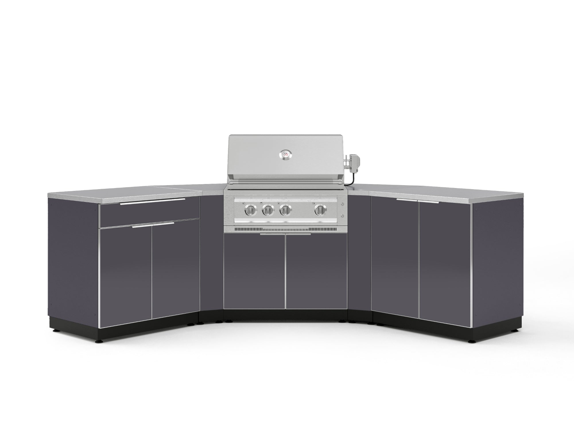 NewAge Outdoor Kitchens Aluminum 7-Piece Cabinet Set with 2 Door, Bar, Corner, Grill Cabinet, Platinum Grill, and Countertops