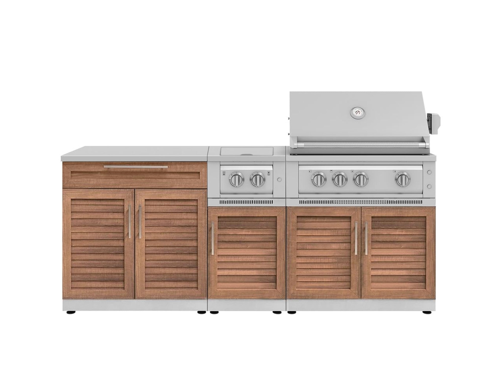 NewAge Outdoor Kitchens Stainless Steel 6-Piece Cabinet Set with Platinum Grill, Dual Side Burner, Bar and Grill Cabinet and Stainless Steel Countertop.
