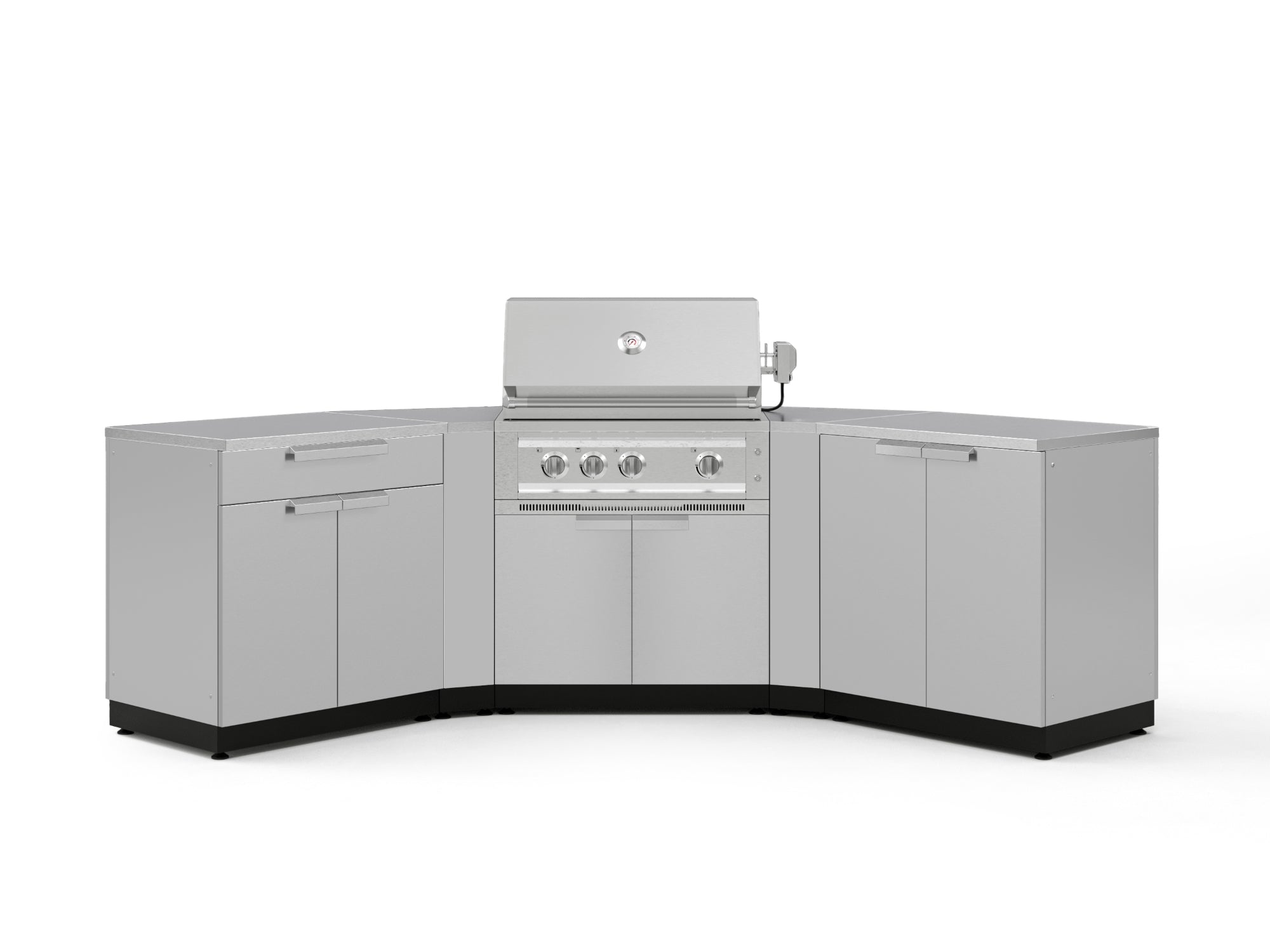 NewAge Outdoor Kitchens Stainless Steel 7-Piece Cabinet Set with 2 Door, Bar, Corner, Grill Cabinet, Platinum Grill, and Countertops
