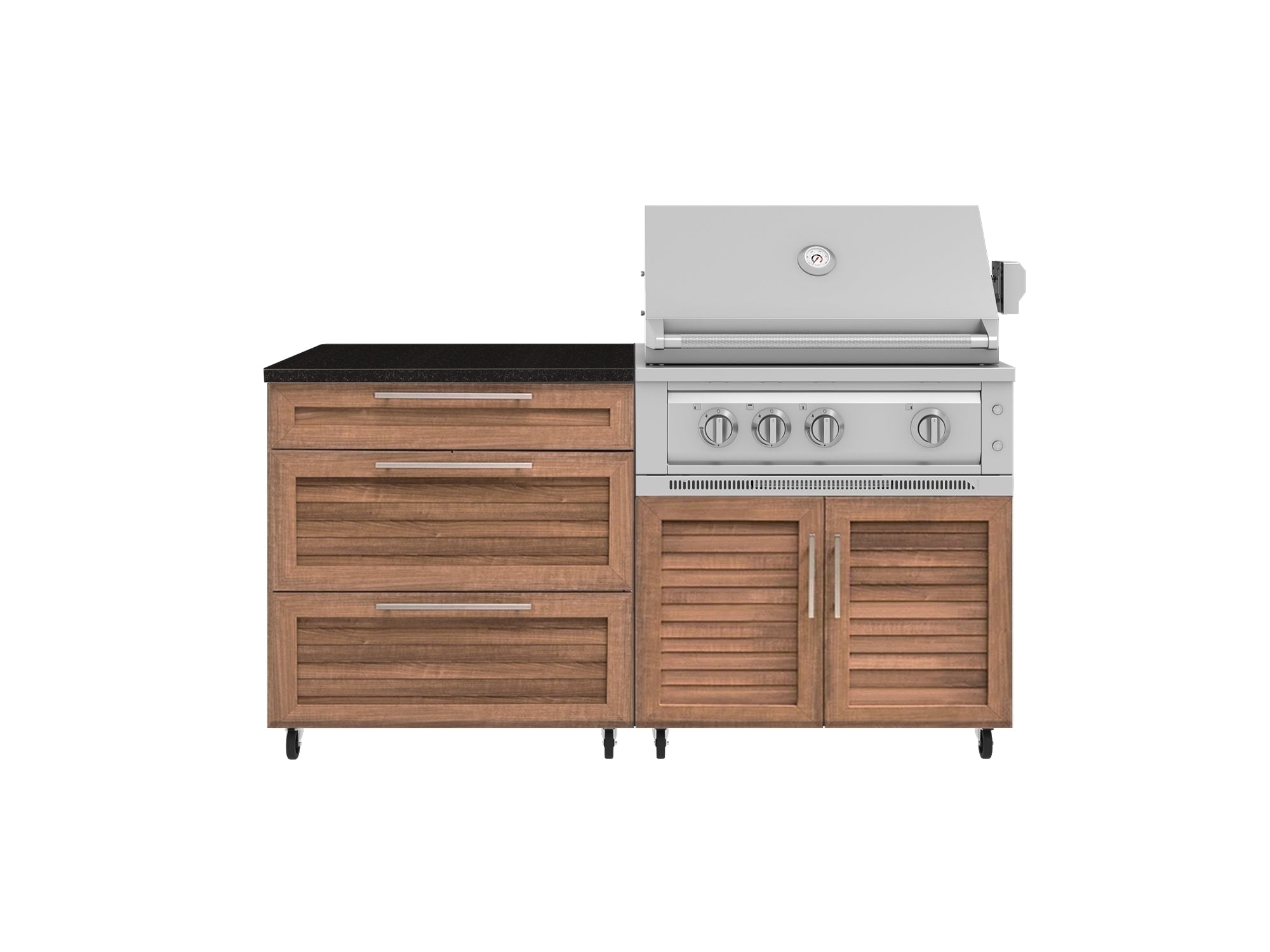 NewAge Outdoor Kitchens Stainless Steel 4-Piece Cabinet set with Casters and 3 Drawer, Grill Cabinet, Platinum Grill, Countertop