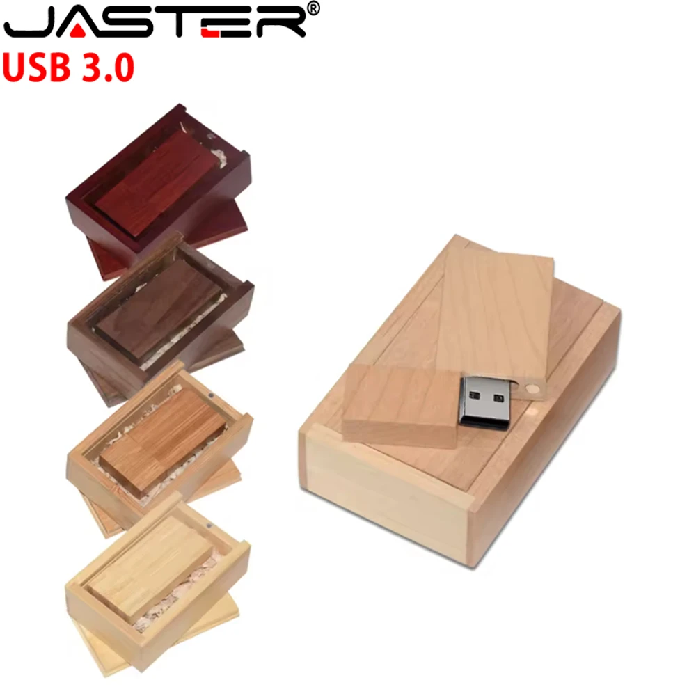 JASTER 100 % echte Kapazität Holz USB + Box Flash Drive 3.0 Pendrive 4 GB 8 GB 16 GB 32 GB 64 GB 128 GB Memory Stick Fotografie Geschenke Image