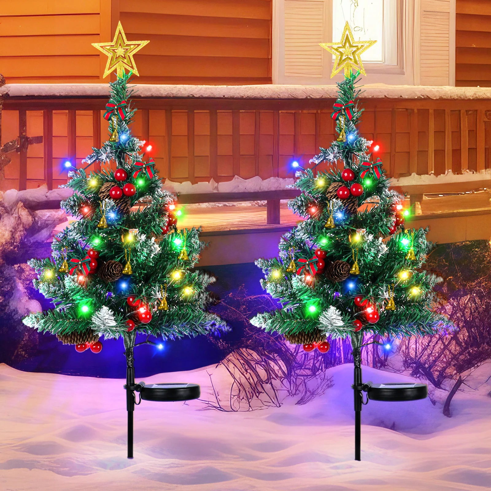 OurWarm 2 Solar-Weihnachtsbaumbeleuchtung, Outdoor-Dekoration, wasserdicht, kleiner Weihnachtsbaum mit 20 LEDs, für Terrassenrasen Image