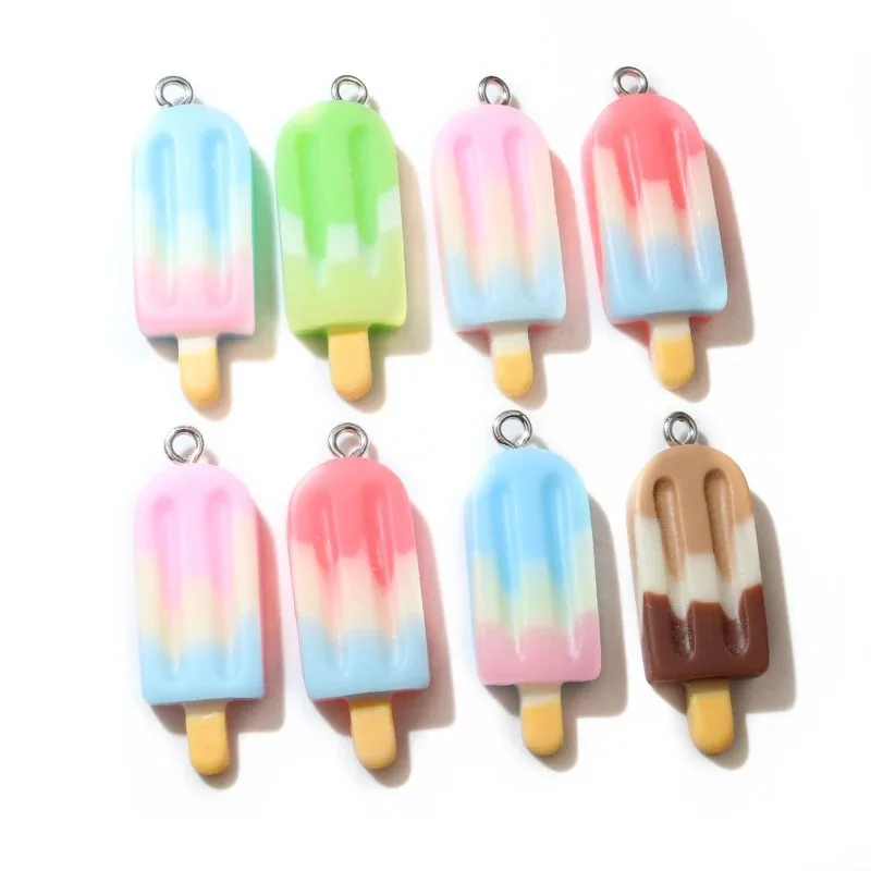 10PCS 15x40mm Mix Farbverlauf Eis Charms Harz Simulierte Lebensmittel Anhänger Für DIY Herstellung Von Schmuck handwerk Zubehör Image
