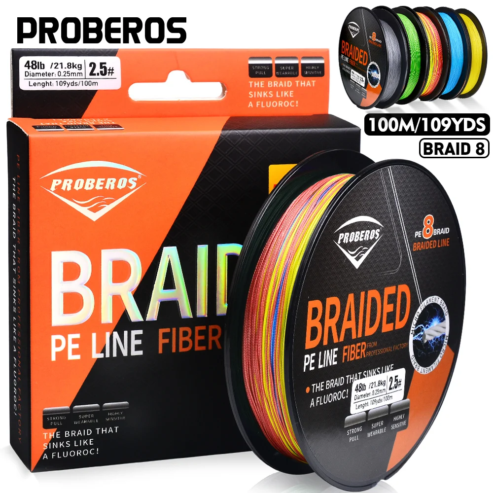 PROBEROS Superstarke geflochtene Angelschnur mit 8 Strängen – 100 m/109 YDS Multifilament PEAnti-Abrieb-Geflechtschnur, erhältlich in 22–10 Image