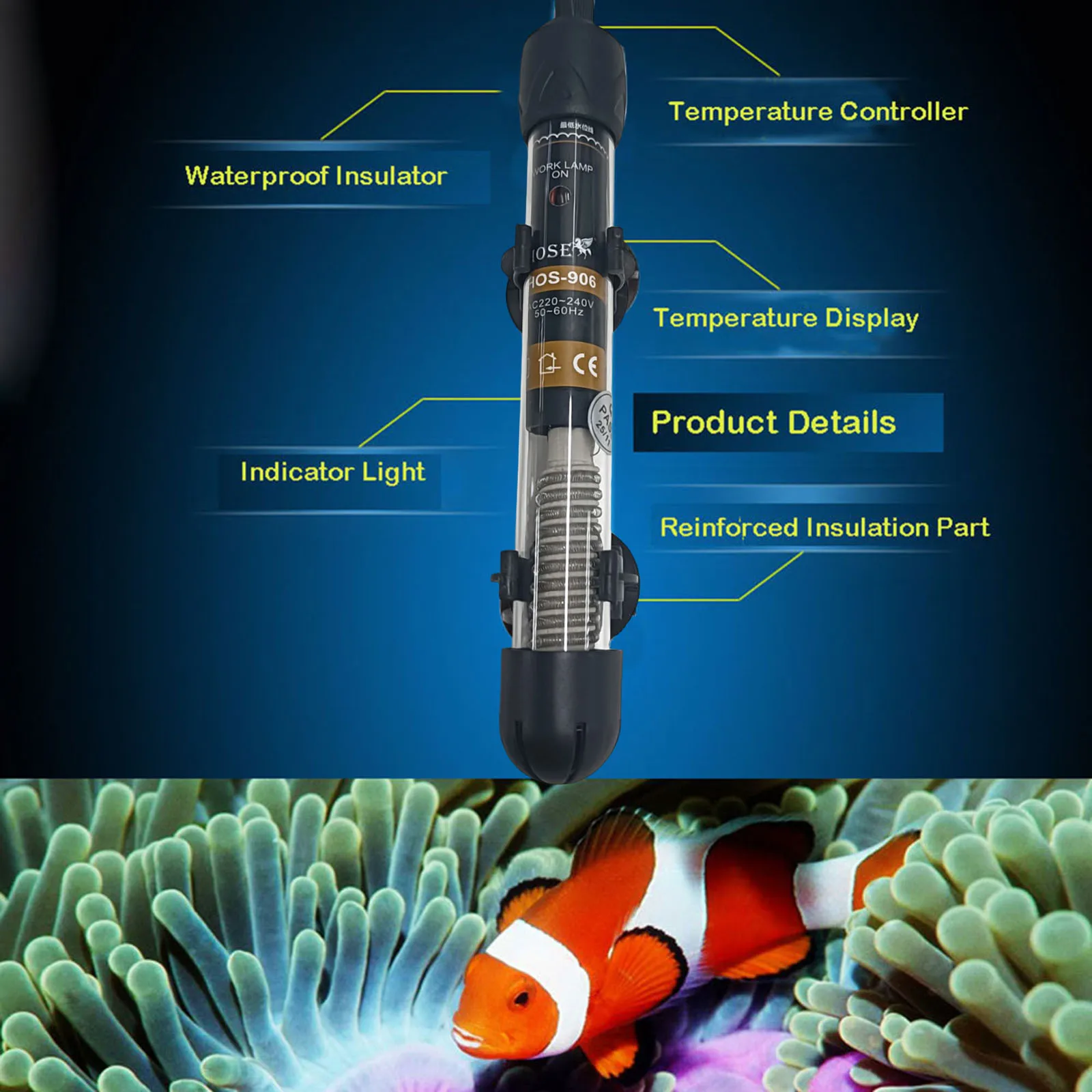 Aquarium Warmwasserbereiter Stange 25 W/50 W/100 W/200 W/300 W Aquarium Tauch einstellbare Temperatur Heizstab EU Stecker 220 V-240 V Image