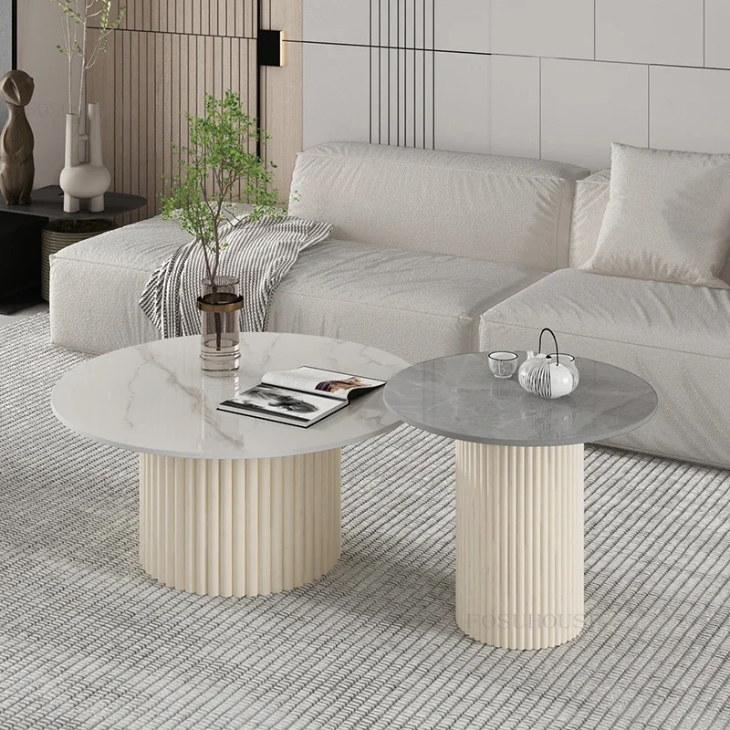 Nordic Schiefer Couchtische Haushalt Beistelltisch Creme Stil Designer Römische Säule Runde Couchtisch für Wohnzimmer Möbel